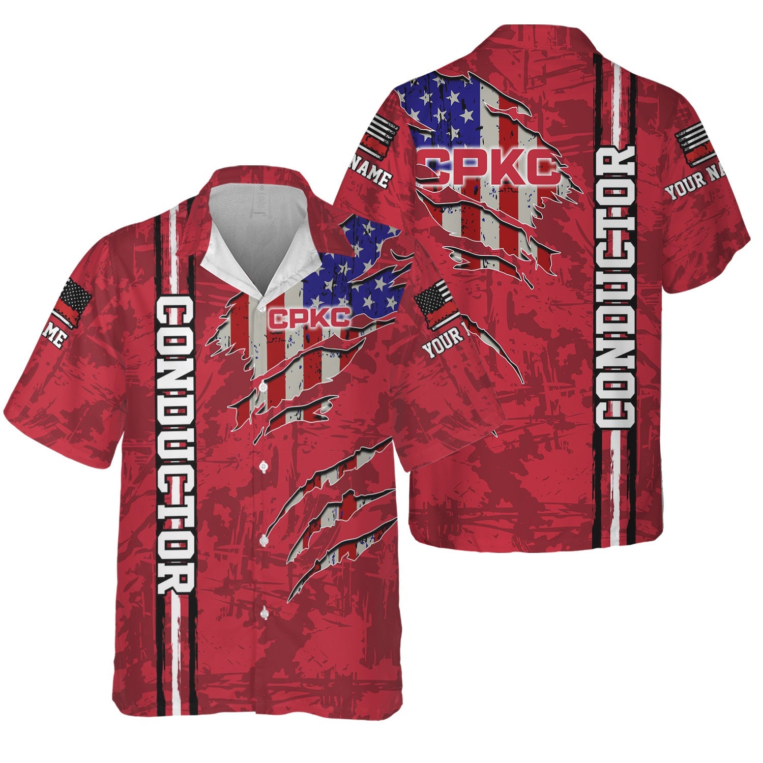 Railspirit Personalized Canadian Pacific Kansas City Hawaiian Shirt USA Flag Claw Art with Custom Job CPKC Train Shirt