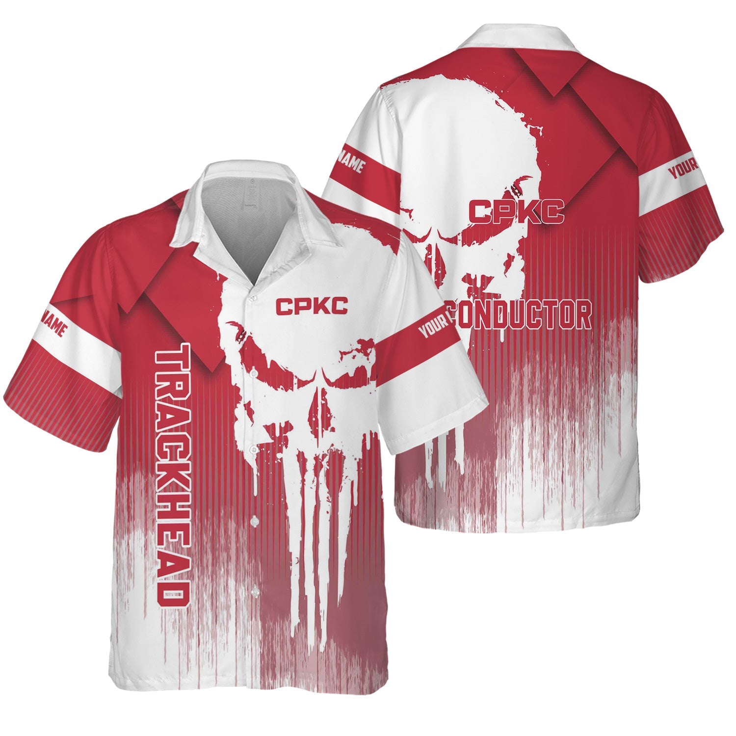 Railspirit Personalized Canadian Pacific Kansas City Hawaiian Shirt Skull Design with Custom Job CPKC Train Shirt for Trackhead Crew