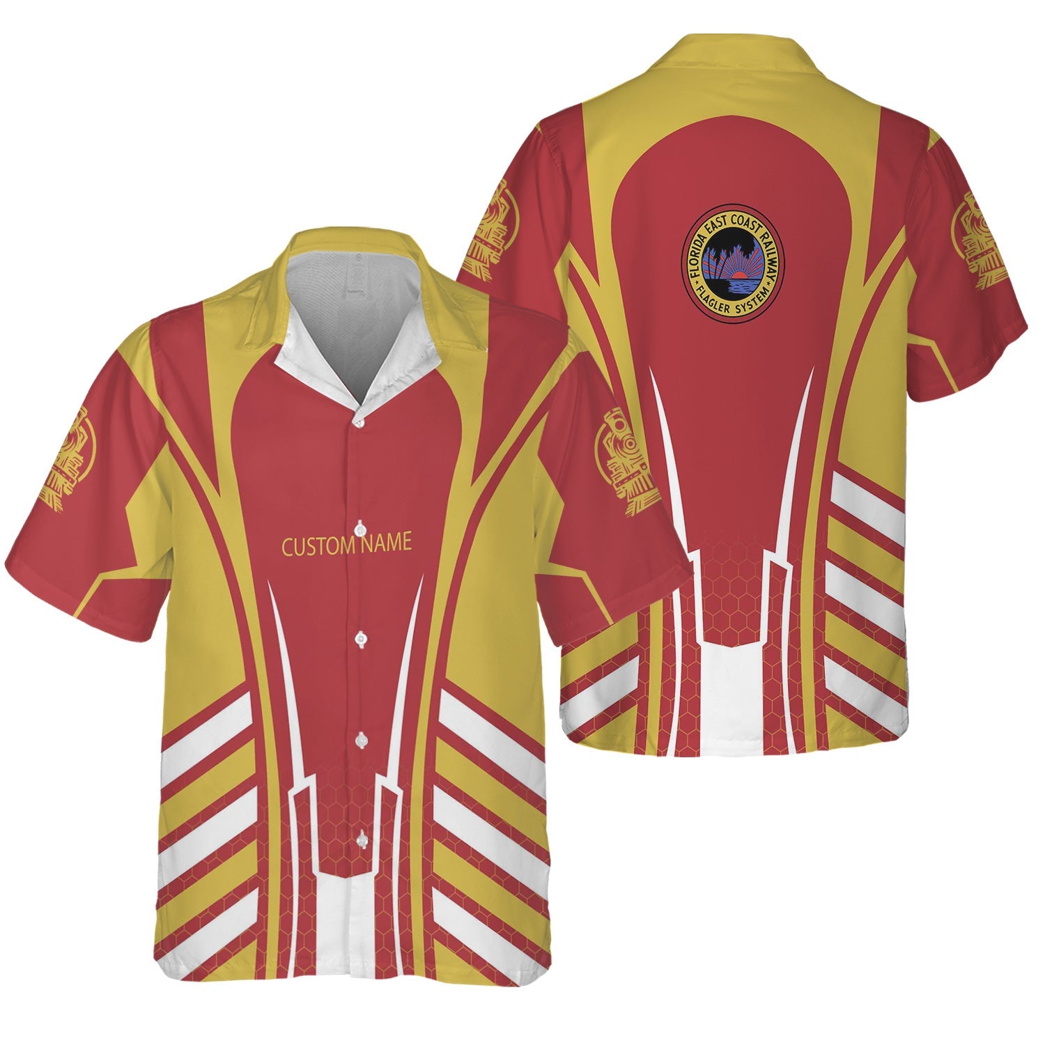 Railspirit Personalized Florida East Coast Railway Hawaiian Shirt Striped Railroad Style Train Shirt All Over Print