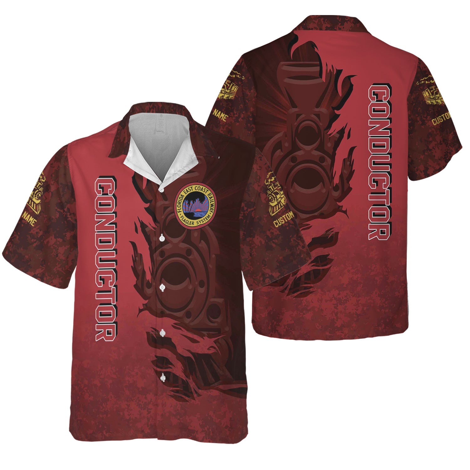 Railspirit Personalized Florida East Coast Railway Hawaiian Shirt Blazing Style with Custom Position Train Shirt