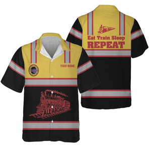 Railspirit Custom Name Florida East Coast Railway Hawaiian Shirt Eat Train Sleep Repeat Printed Train Shirt