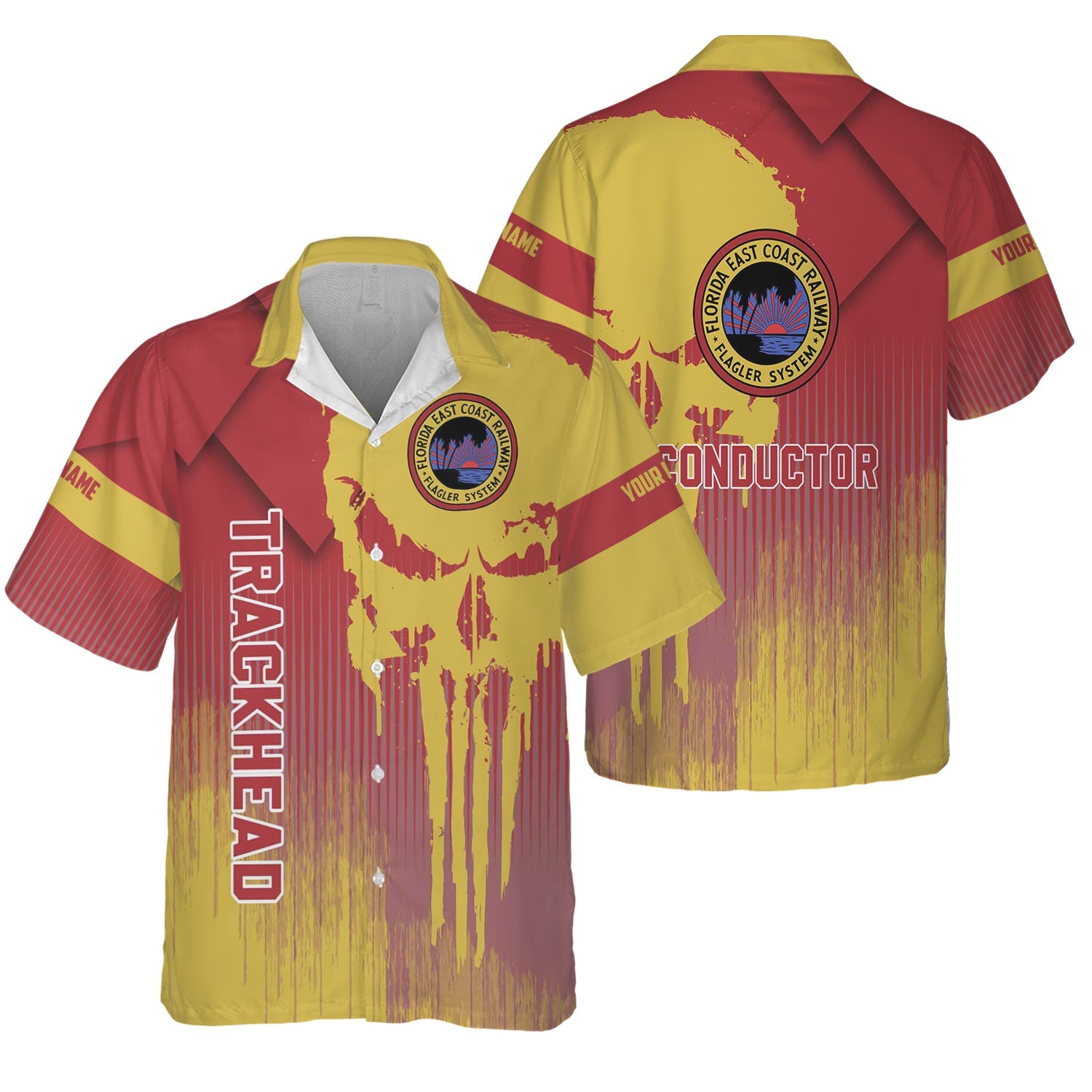 Railspirit Personalized Florida East Coast Railway Hawaiian Shirt Skull Design with Custom Job Train Shirt for Trackhead Crew