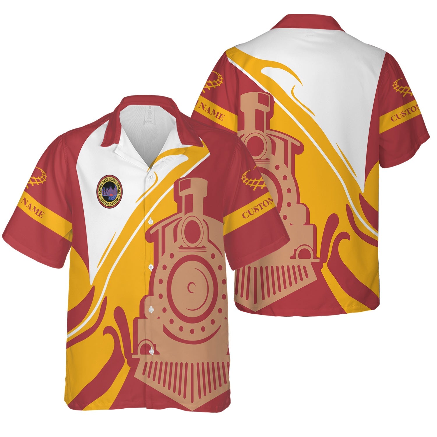 Railspirit Personalized Florida East Coast Railway Hawaiian Shirt Flame-Inspired Style Shirt Gift Idea For Train Lovers