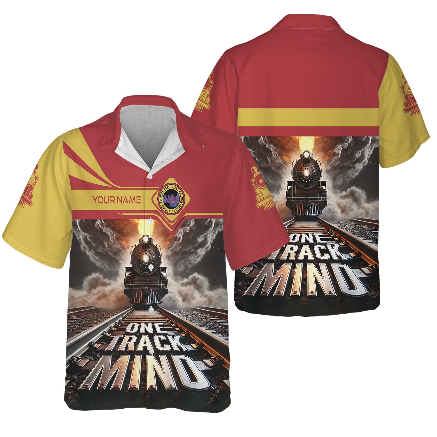 Railspirit Personalized Florida East Coast Railway Hawaiian Shirt One Track Mind Train Printed Shirt