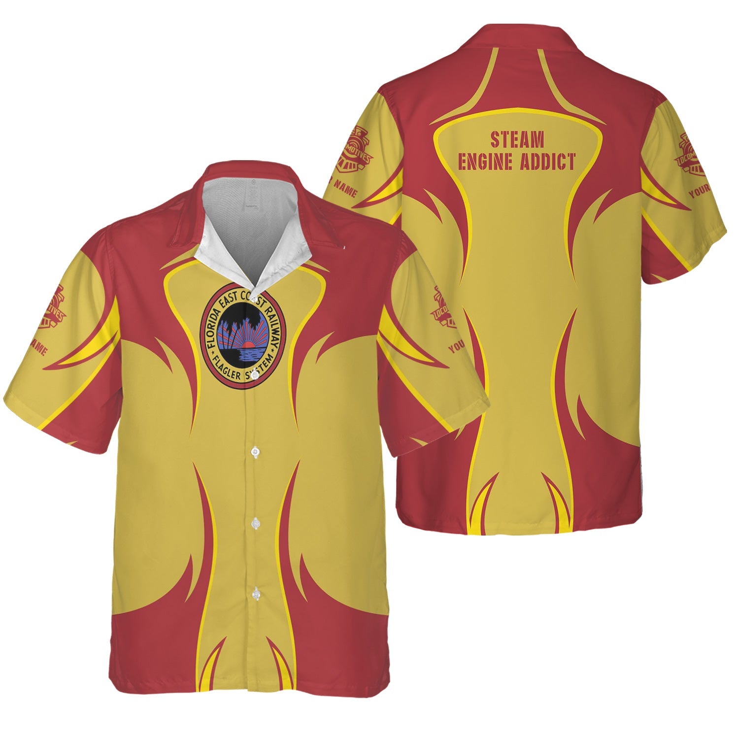 Railspirit Personalized Florida East Coast Railway Hawaiian Shirt Distinctive Flame Style Shirt For Steam Engine Addict