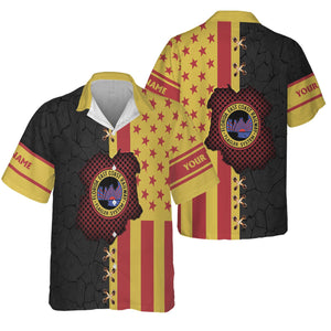 Railspirit Personalized Florida East Coast Railway Hawaiian Shirt American Flag with Crack Effect Train Shirt