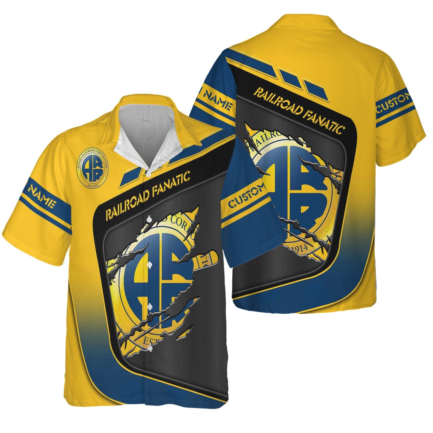 Railspirit Personalized Alaska Railroad Hawaiian Shirt Ripped Texture Style Train Shirt For Railroad Fanatic