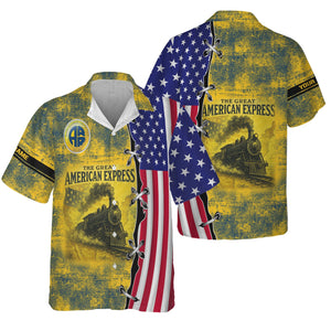 Railspirit Personalized Alaska Railroad Hawaiian Shirt Retro American Express Train With USA Flag Shirt