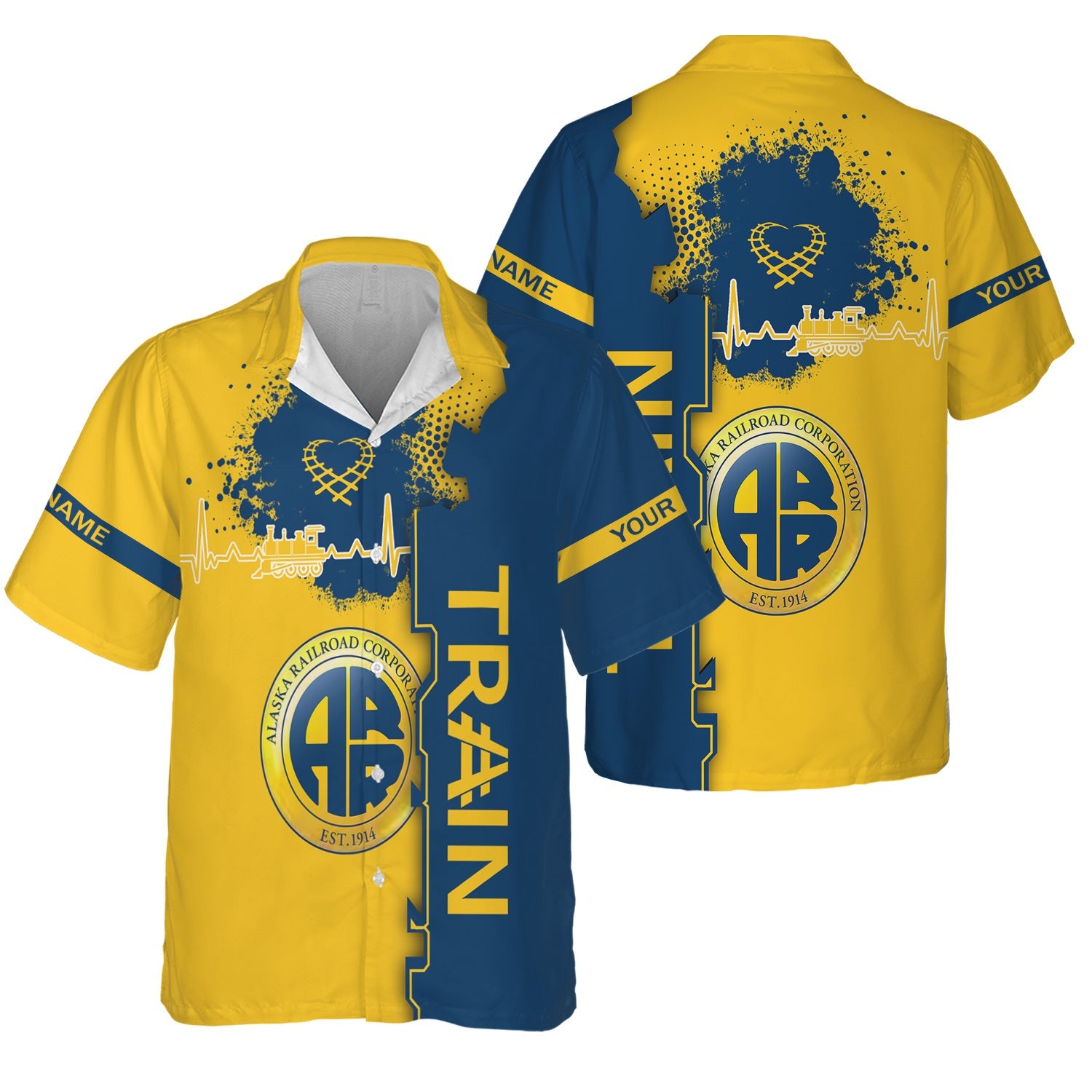 Railspirit Personalized Alaska Railroad Hawaiian Shirt Engine Heartbeat and Track Love Style Shirt Gift Idea For Train Lovers