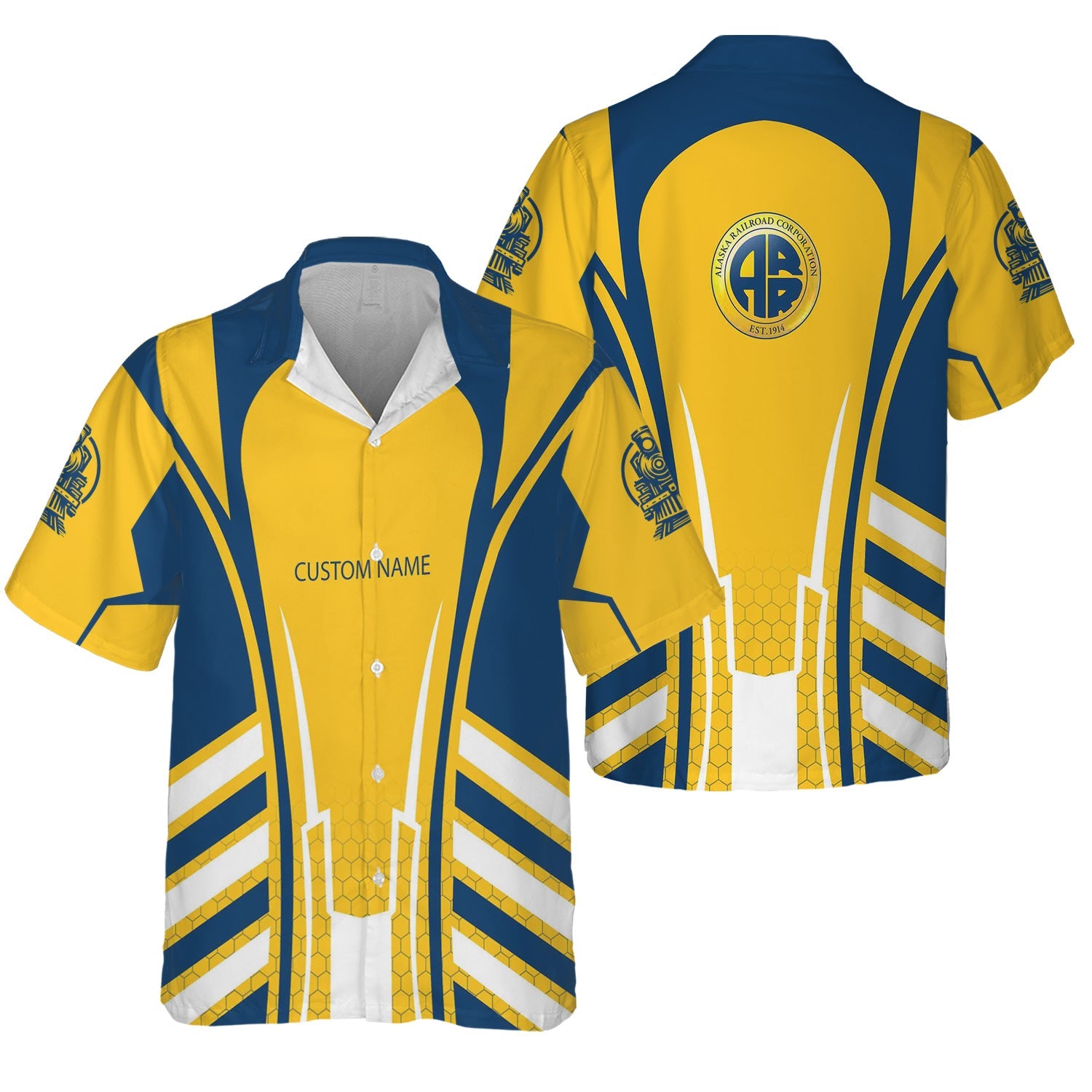 Railspirit Personalized Alaska Railroad Hawaiian Shirt Striped Railroad Style Train Shirt All Over Print