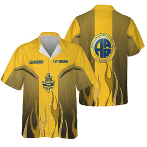 Railspirit Custom Name and Job Title Alaska Railroad Hawaiian Shirt Flame Graphic Train Shirt For Rail Workers