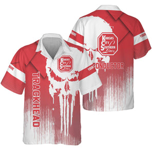Railspirit Personalized Kansas City Southern Hawaiian Shirt Skull Design with Custom Job Train Shirt for Trackhead Crew