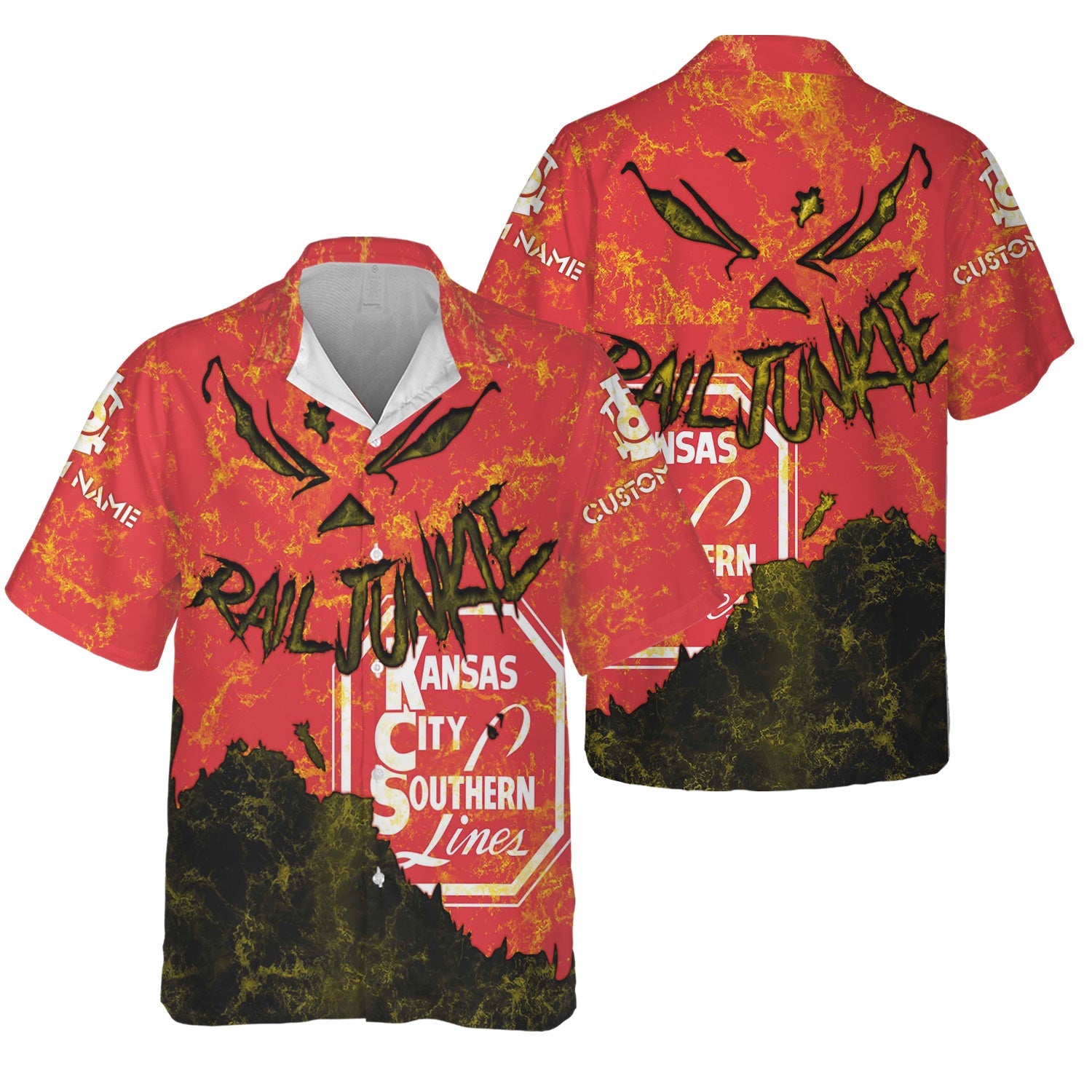 Railspirit Personalized Kansas City Southern Hawaiian Shirt Torn Graphic Style Train Shirt For Rail Junkie