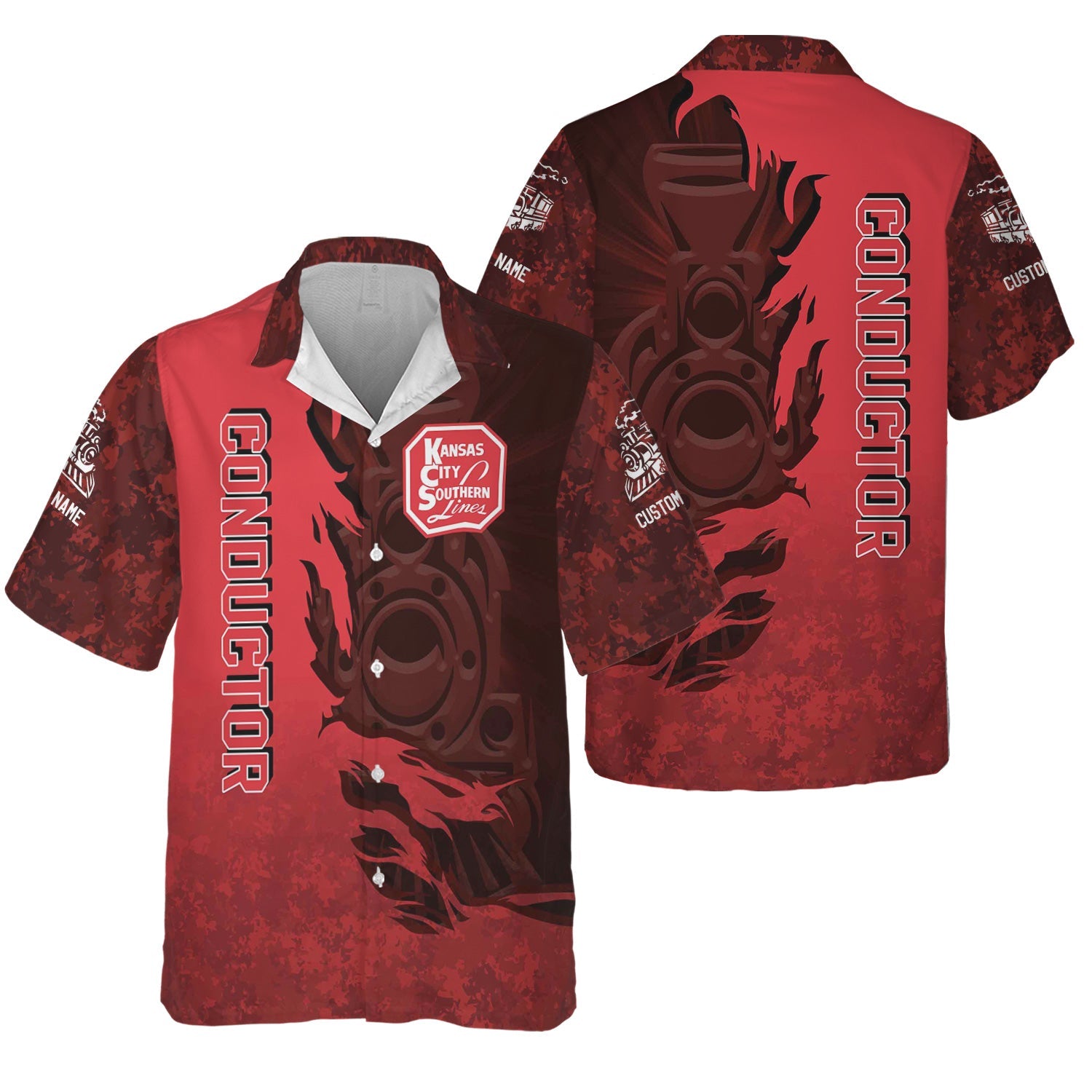 Railspirit Personalized Kansas City Southern Hawaiian Shirt Blazing Style with Custom Position Train Shirt