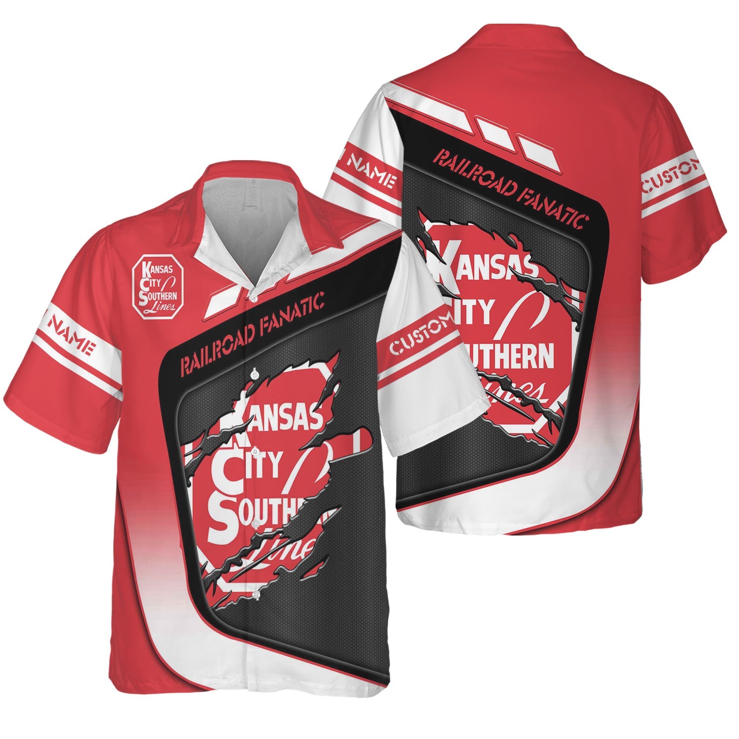 Railspirit Personalized Kansas City Southern Hawaiian Shirt Ripped Texture Style Train Shirt For Railroad Fanatic
