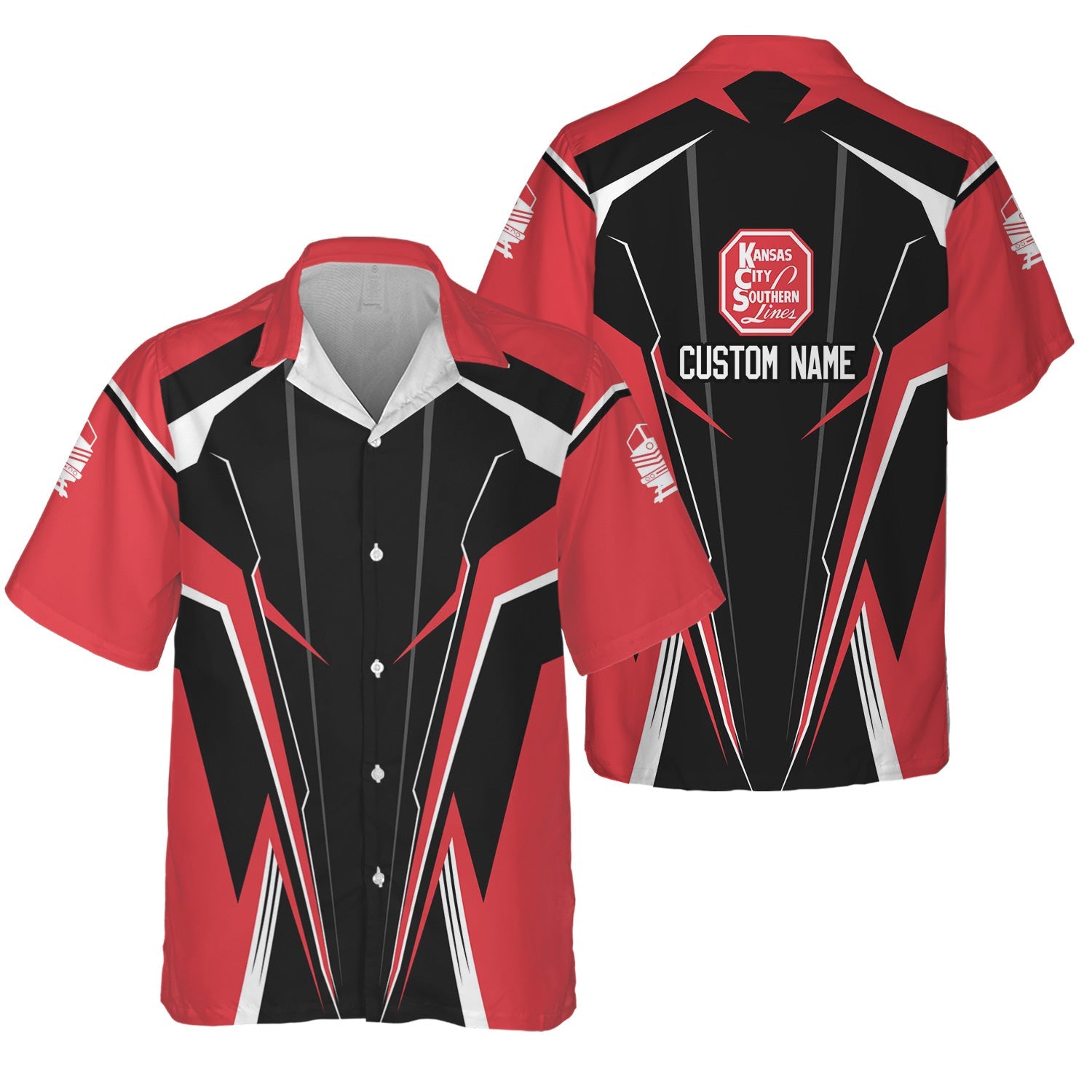 Railspirit Personalized Kansas City Southern Hawaiian Shirt Lightning-Edge Design Train Shirt For Railroad Lovers