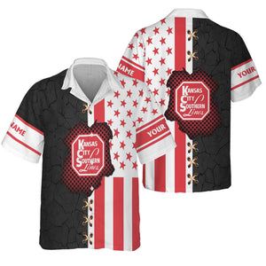 Railspirit Personalized Kansas City Southern Hawaiian Shirt American Flag with Crack Effect Train Shirt