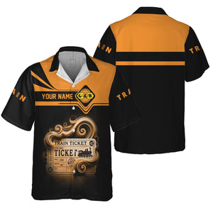 Railspirit Personalized Genesee & Wyoming Inc. Railroad Hawaiian Shirt Train Ticket  American Locomotive Printed Train