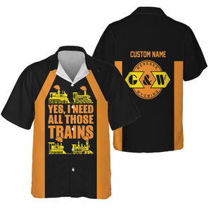 Railspirit Custom Name Genesee & Wyoming Inc. Railroad Hawaiian Shirt Yes I Need All Those Train Printed Shirt