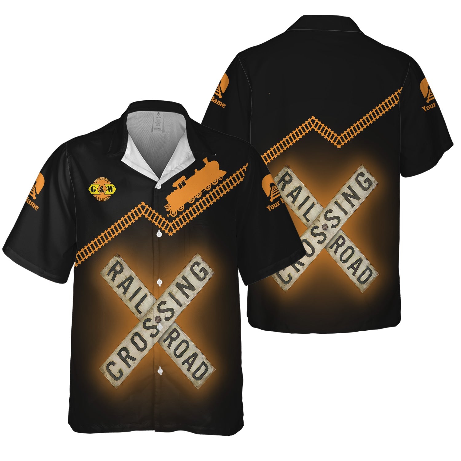 Railspirit Personalized Genesee & Wyoming Inc. Railroad Hawaiian Shirt Railroad Crossing Printed Train Track Shirt