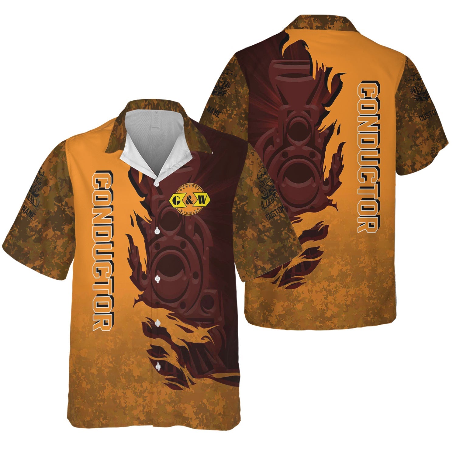 Railspirit Personalized Genesee & Wyoming Inc. Railroad Hawaiian Shirt Blazing Style with Custom Position Train Shirt