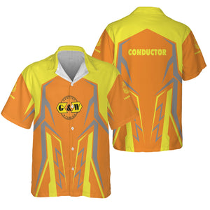 Railspirit Personalized Genesee & Wyoming Inc. Railroad Hawaiian Shirt Futuristic Design with Custom Job Train Shirt