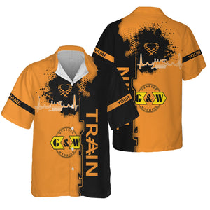 Railspirit Personalized Genesee & Wyoming Inc. Railroad Hawaiian Shirt Engine Heartbeat and Track Love Style Shirt Gift Idea For Train Lovers
