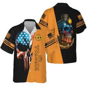 Railspirit Personalized Genesee & Wyoming Inc. Railroad Hawaiian Shirt Train Skull American Flag Shirt All Over Print