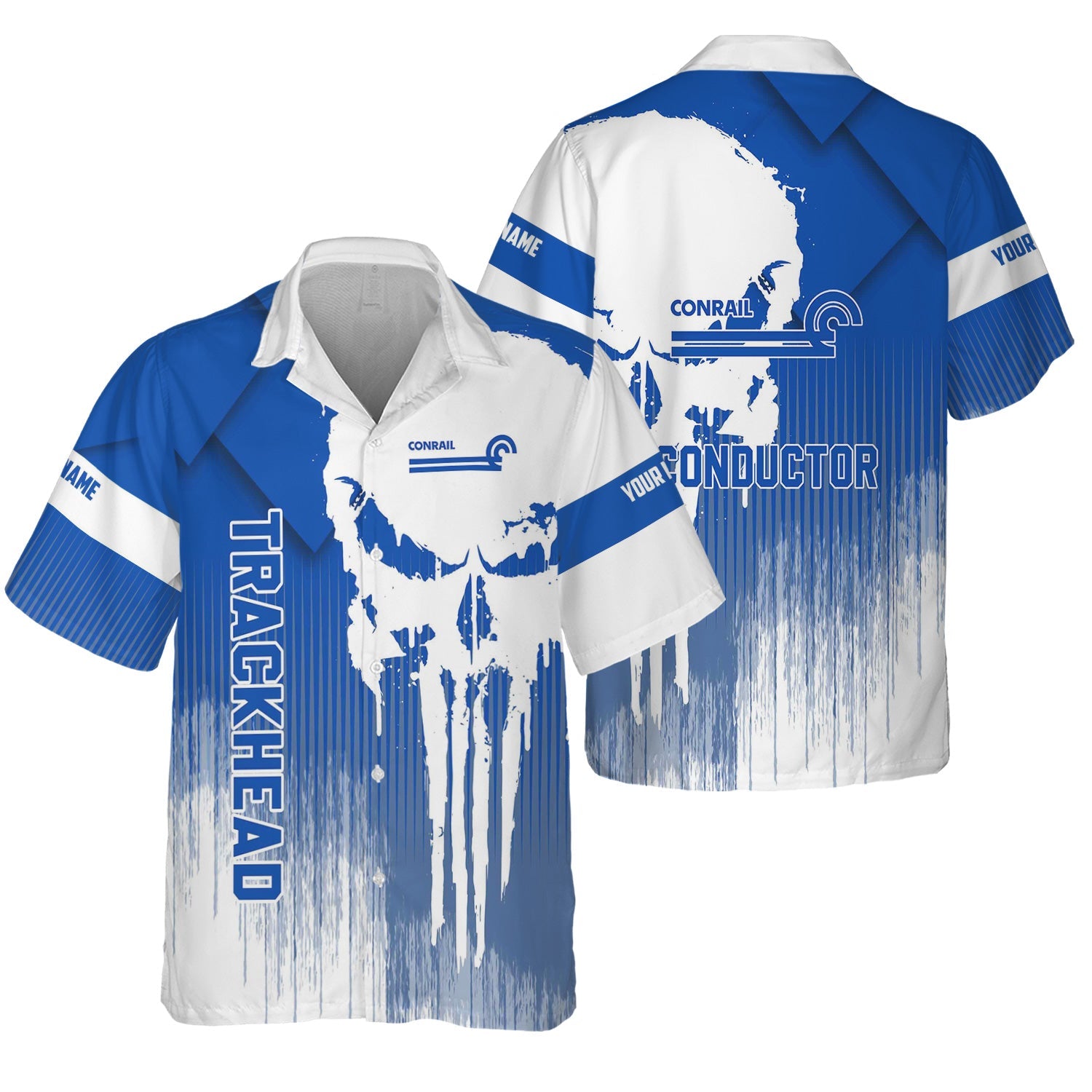 Railspirit Personalized Conrail Railroad Hawaiian Shirt Skull Design with Custom Job Train Shirt for Trackhead Crew