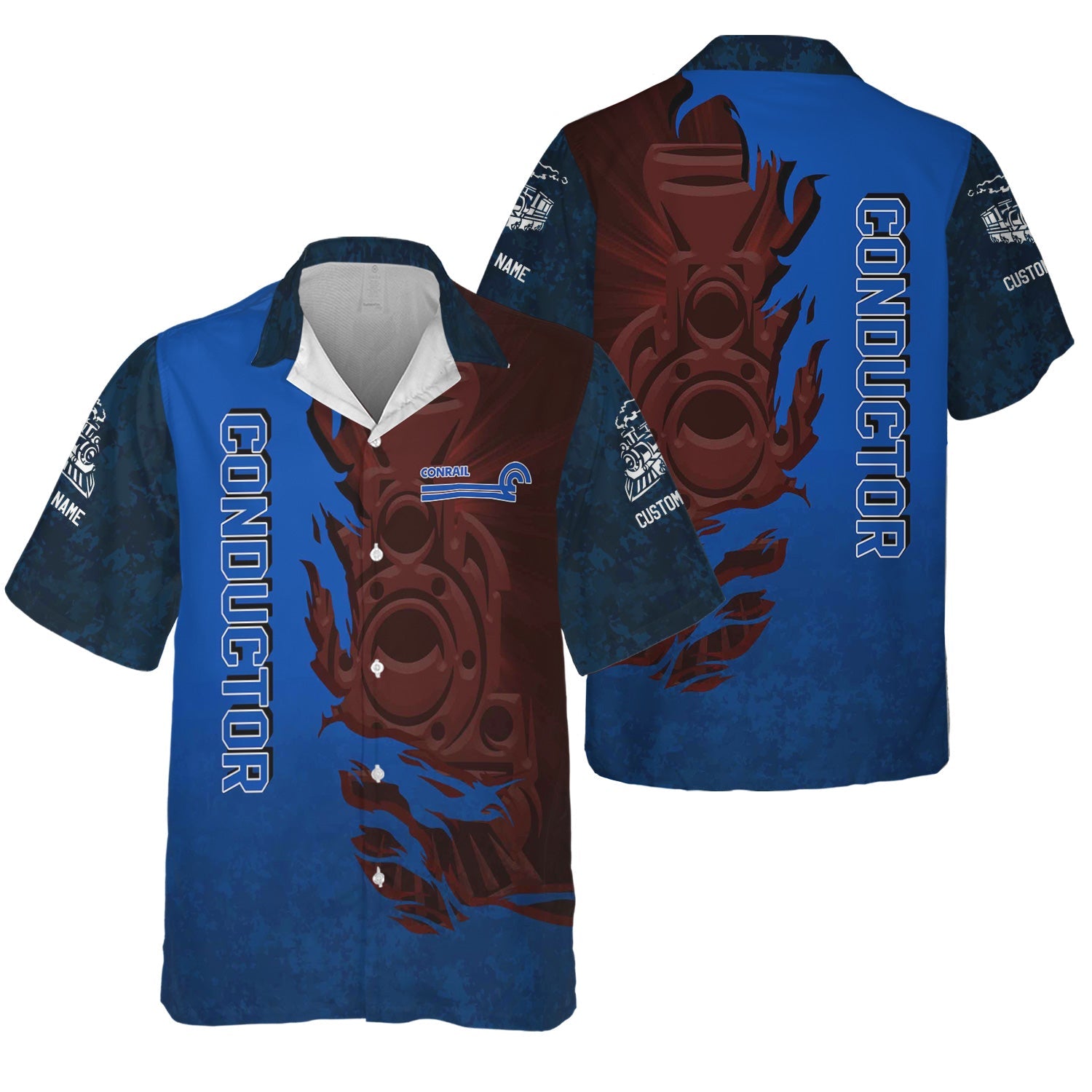 Railspirit Personalized Conrail Railroad Hawaiian Shirt Blazing Style with Custom Position Train Shirt