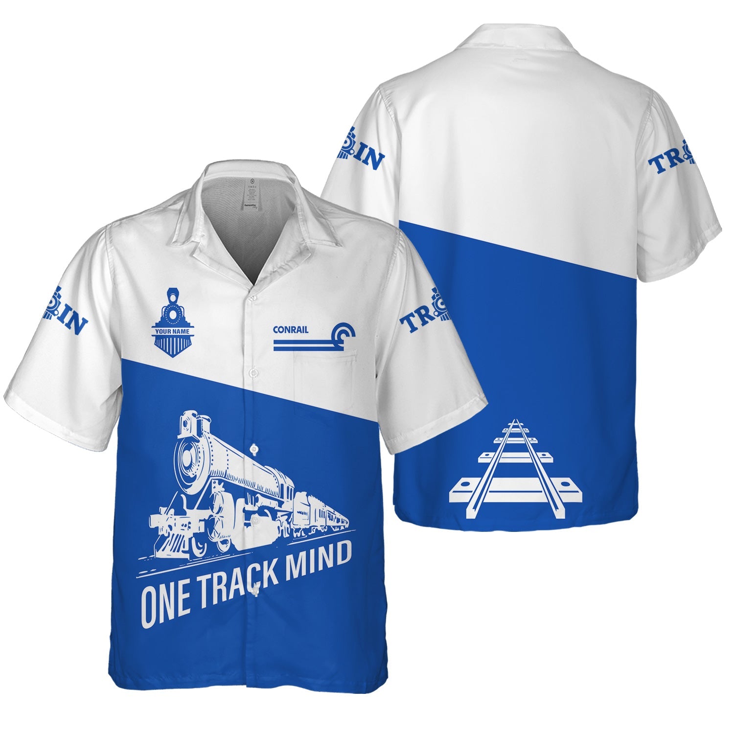 Railspirit Personalized Conrail Railroad Hawaiian Shirt One Track Mind Unisex Train Shirt Gift Idea For Train Lover