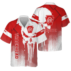Railspirit Personalized Pennsylvania Railroad Hawaiian Shirt Skull Design with Custom Job Train Shirt for Trackhead Crew