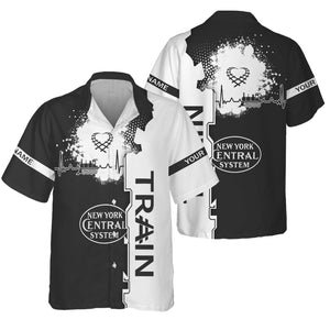 Railspirit Personalized New York Central Railroad Hawaiian Shirt Engine Heartbeat and Track Love Style Shirt Gift Idea For Train Lovers