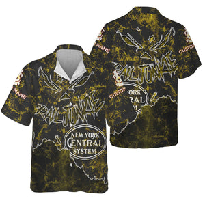 Railspirit Personalized New York Central Railroad Hawaiian Shirt Torn Graphic Style Train Shirt For Rail Junkie