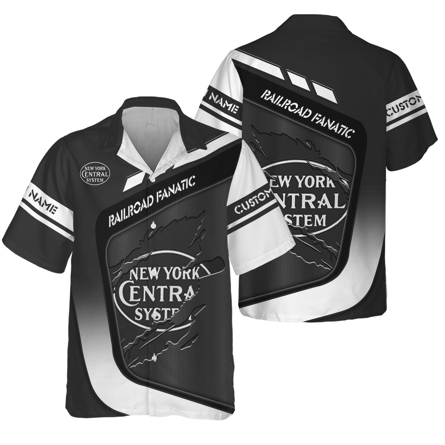 Railspirit Personalized New York Central Railroad Hawaiian Shirt Ripped Texture Style Train Shirt For Railroad Fanatic