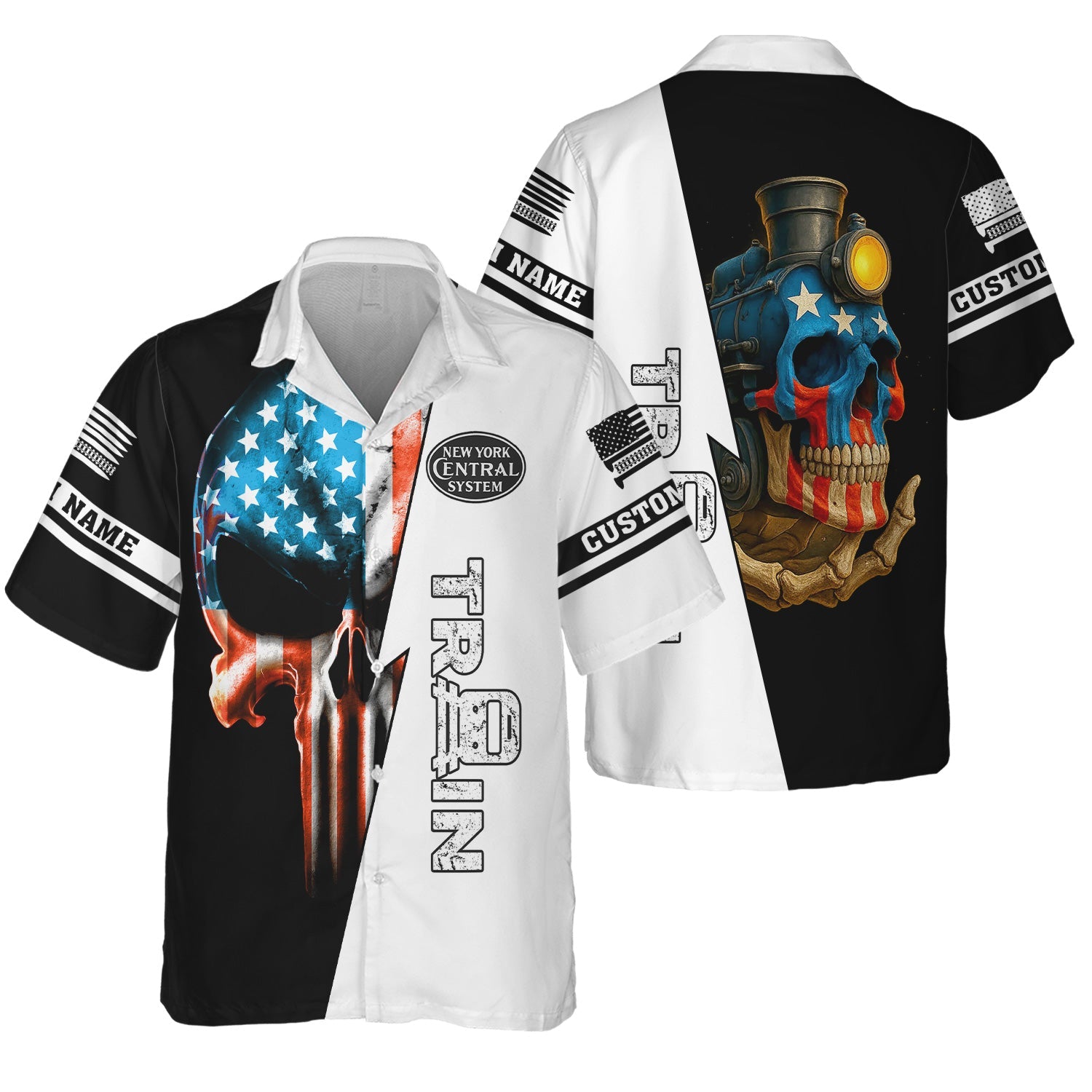 Railspirit Personalized New York Central Railroad Hawaiian Shirt Train Skull American Flag Shirt All Over Print