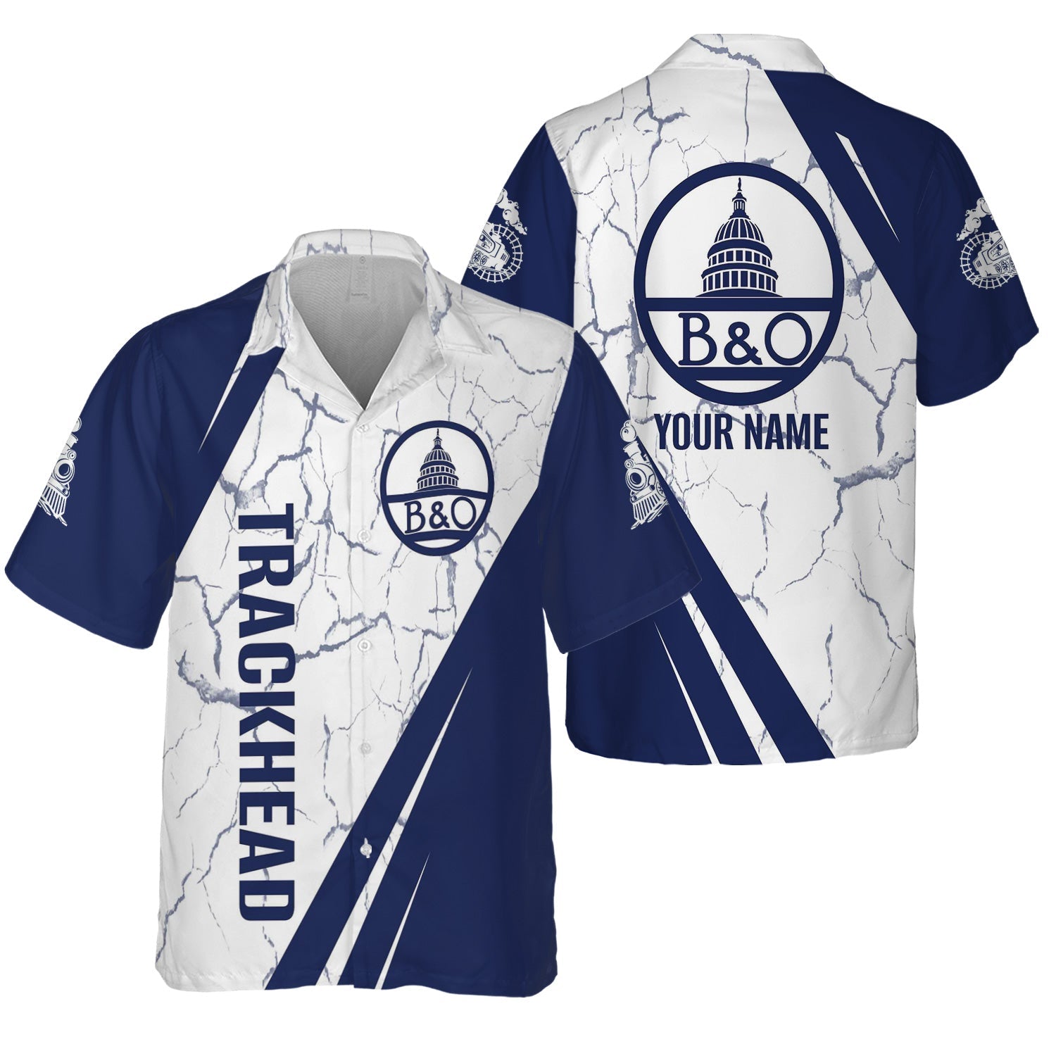 Railspirit Personalized Baltimore and Ohio Railroad Hawaiian Shirt Crackle Texture Style B&O Shirt For Trackhead