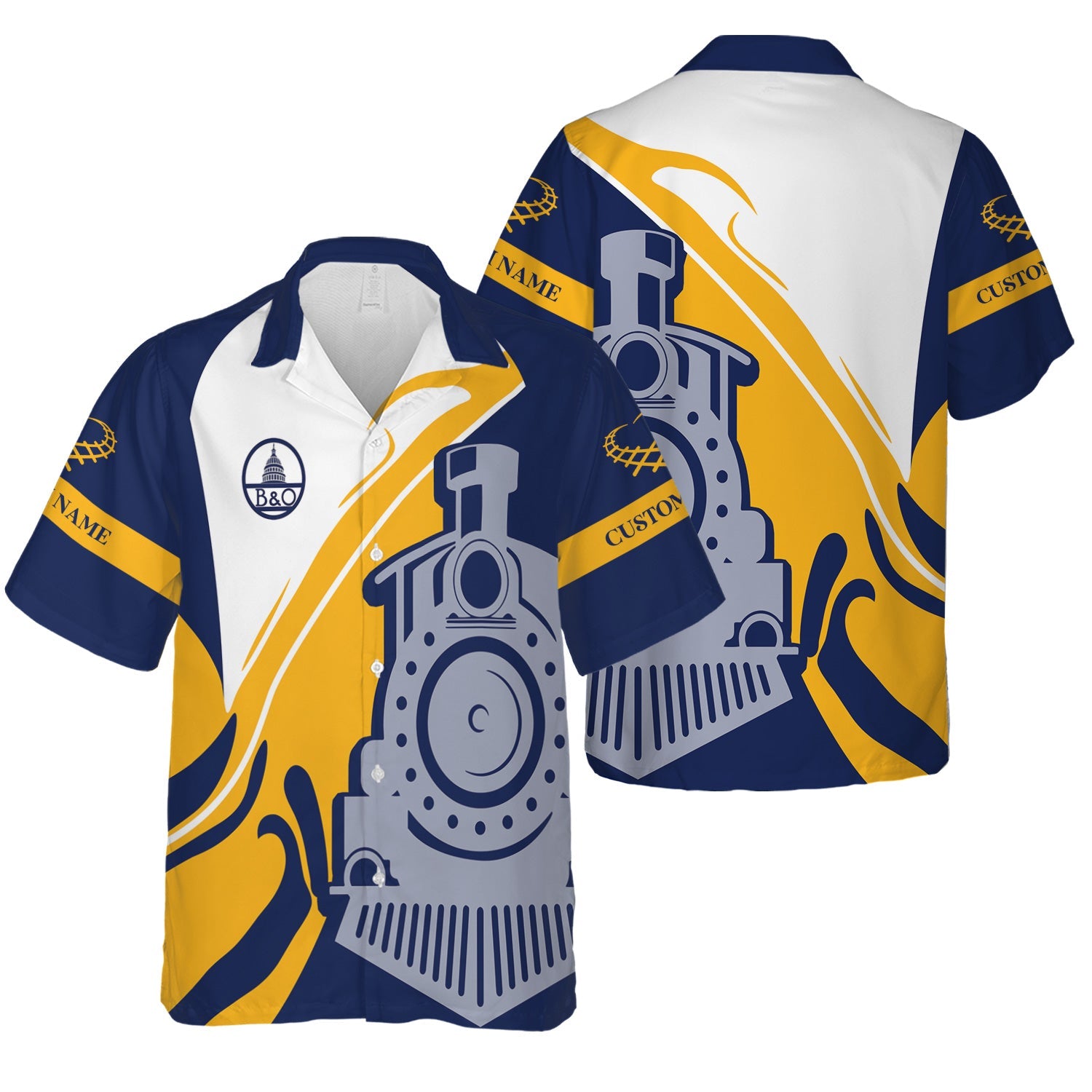 Railspirit Personalized Baltimore and Ohio Railroad Hawaiian Shirt Flame-Inspired Style B&O Shirt Gift Idea For Train Lovers
