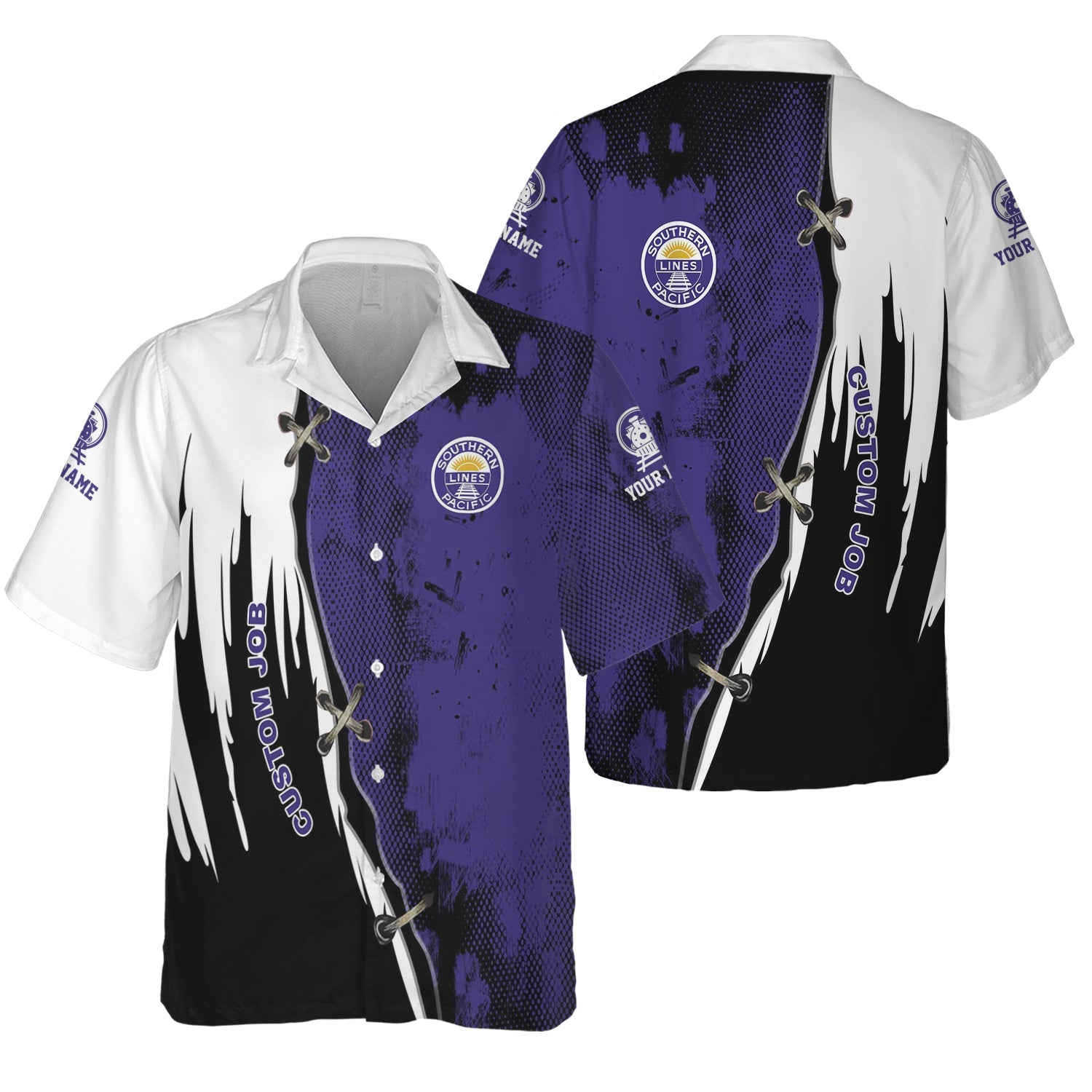 Railspirit Personalized Southern Pacific Railroad Hawaiian Shirt Retro Stitches Design with Custom Position Train Shirt