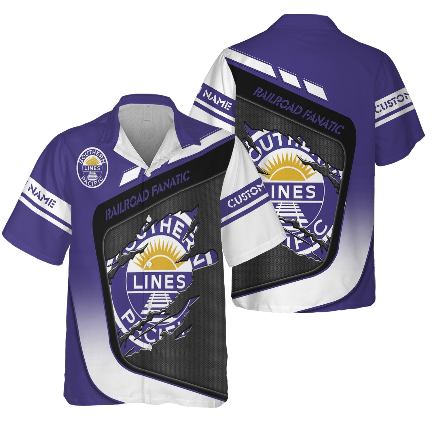 Railspirit Personalized Southern Pacific Railroad Hawaiian Shirt Ripped Texture Style Train Shirt For Railroad Fanatic