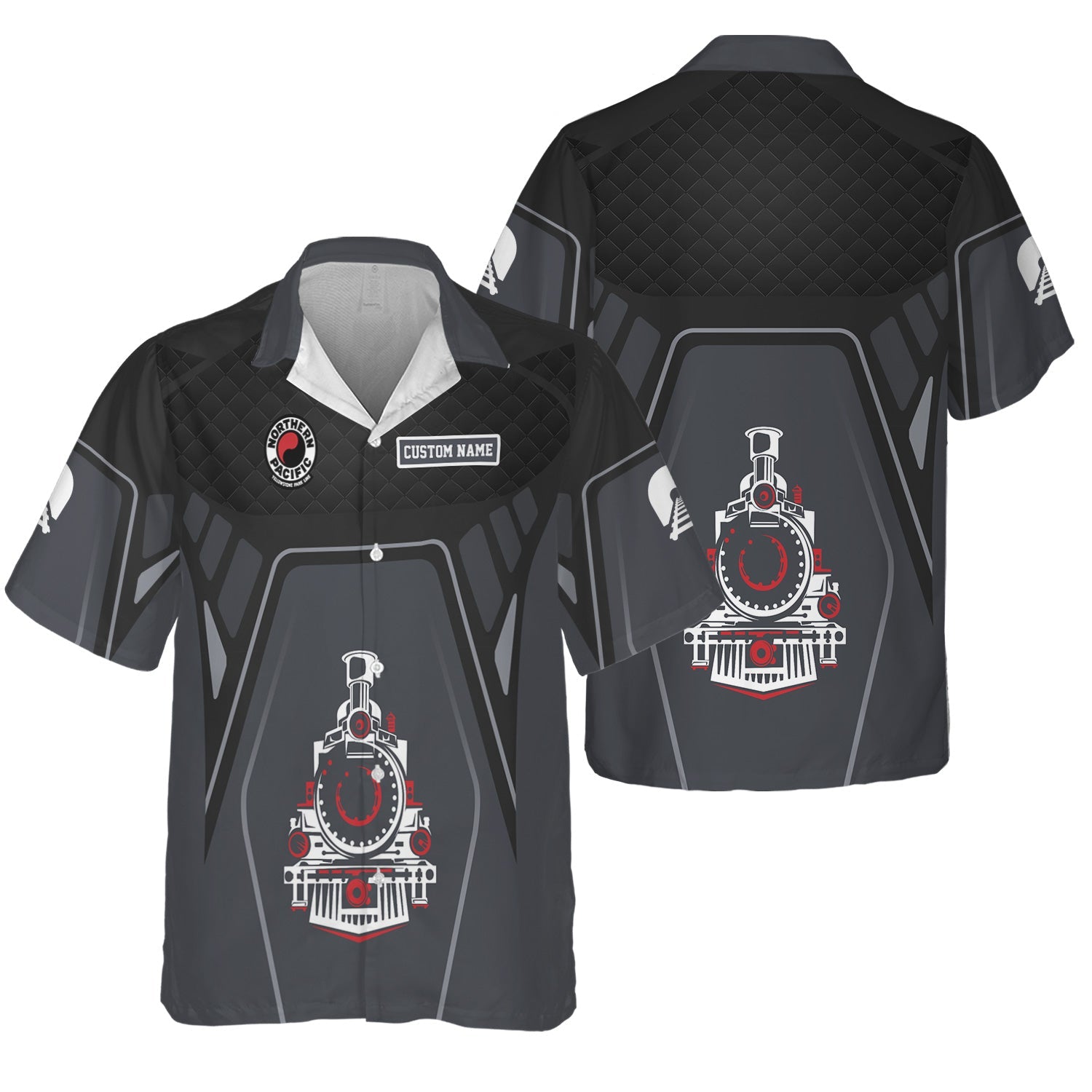 Railspirit Personalized Northern Pacific Railway Hawaiian Shirt Steam Locomotive Engine Graphic Train Shirt All Over Print