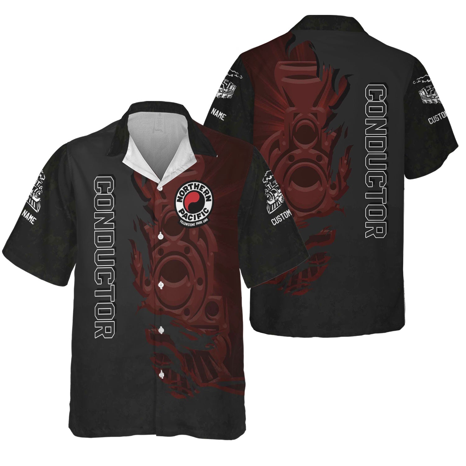 Railspirit Personalized Northern Pacific Railway Hawaiian Shirt Blazing Style with Custom Position Train Shirt