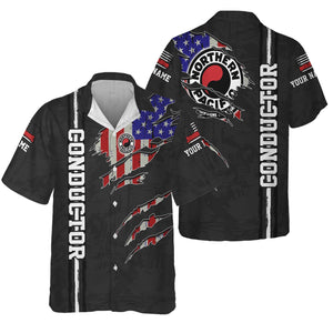 Railspirit Personalized Northern Pacific Railway Hawaiian Shirt USA Flag Claw Art with Custom Job Train Shirt