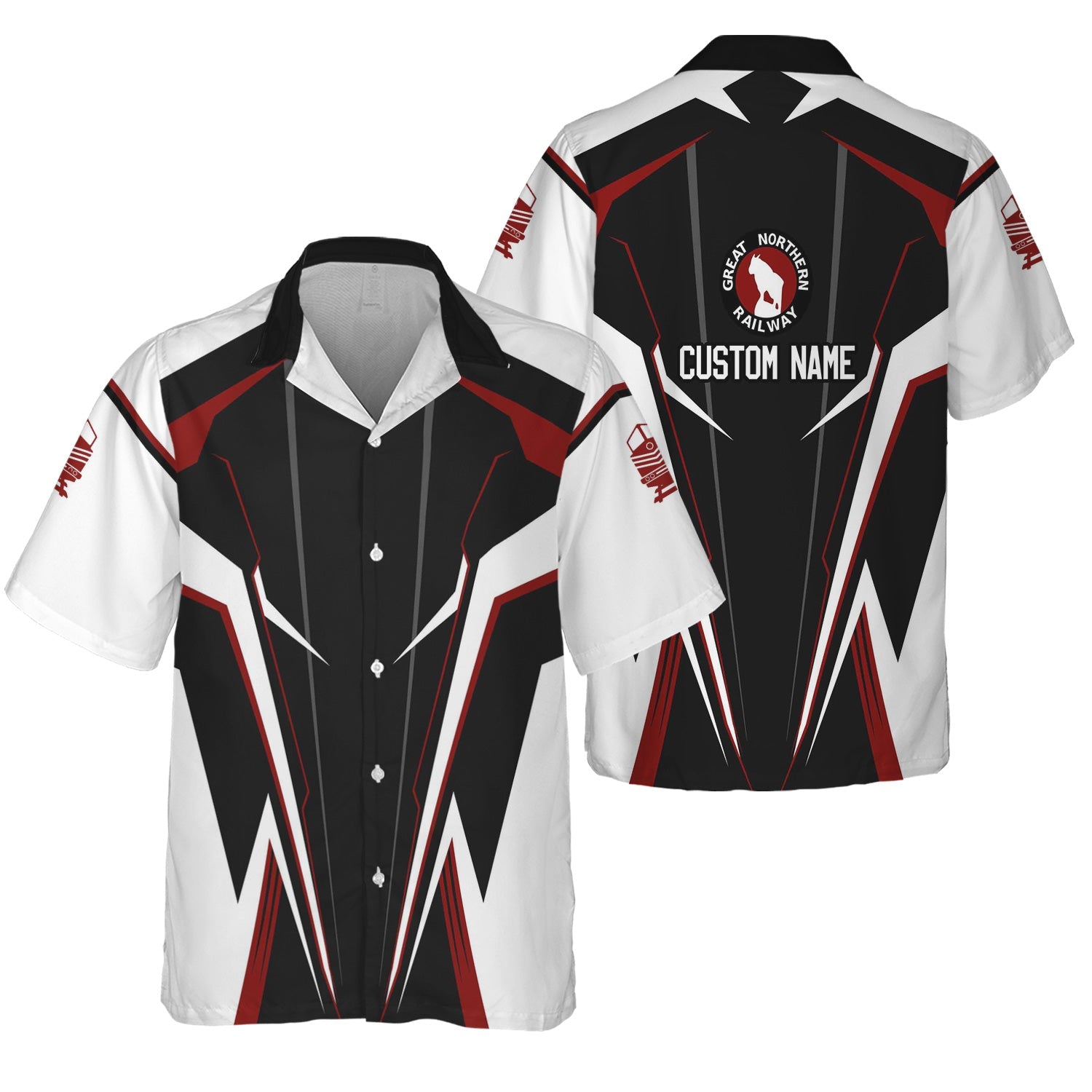 Railspirit Personalized Great Northern Railway Hawaiian Shirt Lightning-Edge Design GNR Train Shirt For Railroad Lovers