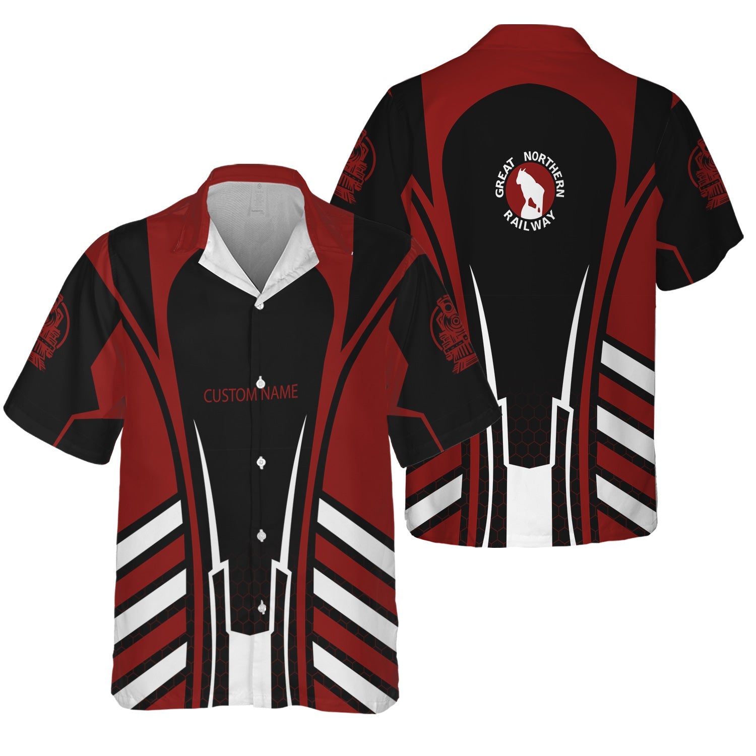 Railspirit Personalized Great Northern Railway Hawaiian Shirt Striped Railroad Style GNR Train Shirt All Over Print