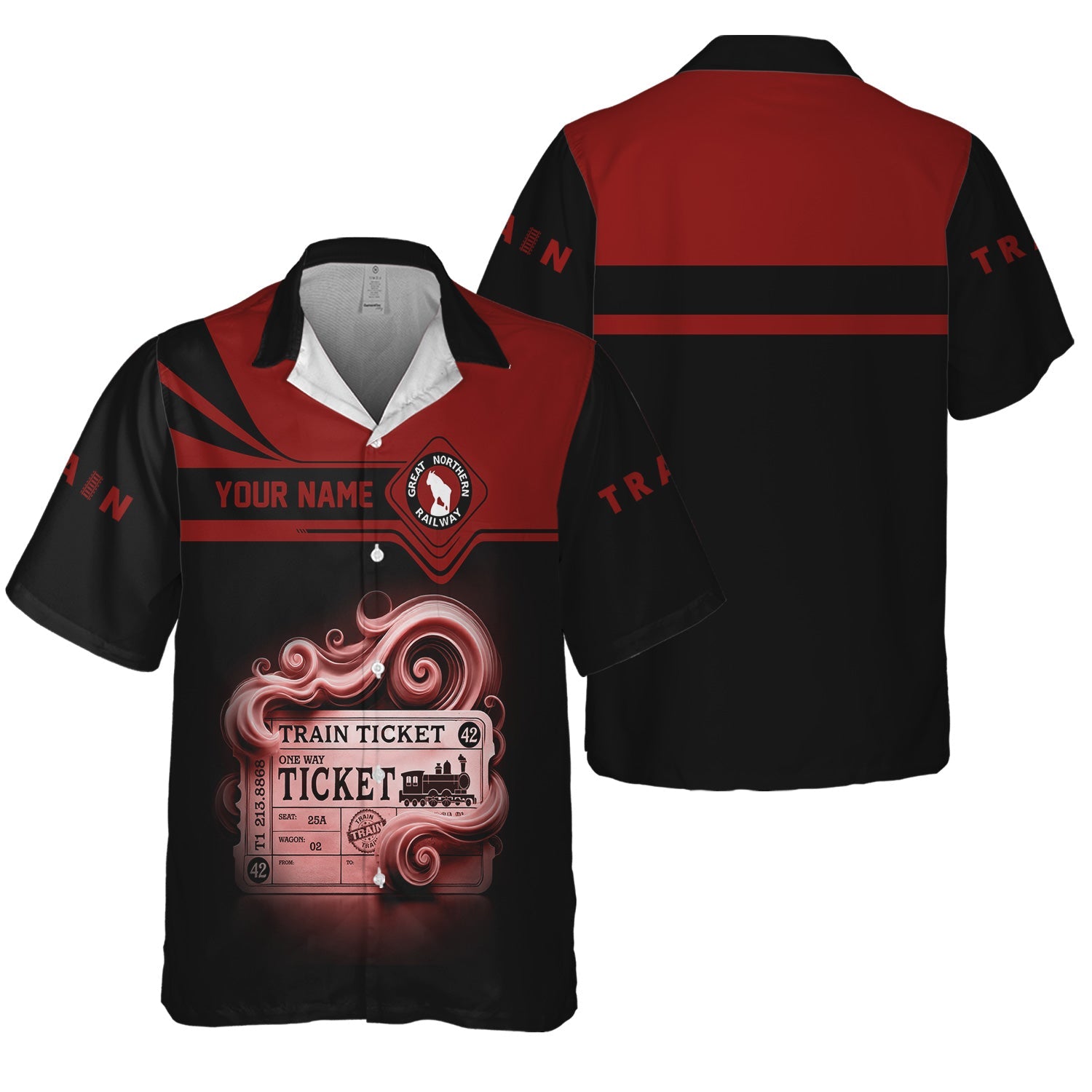 Railspirit Personalized Great Northern Railway Hawaiian Shirt Train Ticket  American Locomotive Printed Train