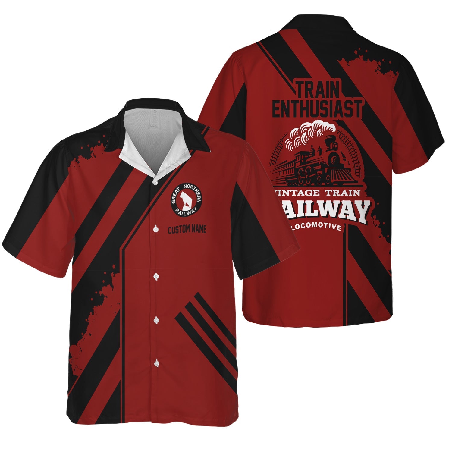 Railspirit Personalized Great Northern Railway Hawaiian Shirt Locomotive Design GNR Train Shirt for Train Enthusiast