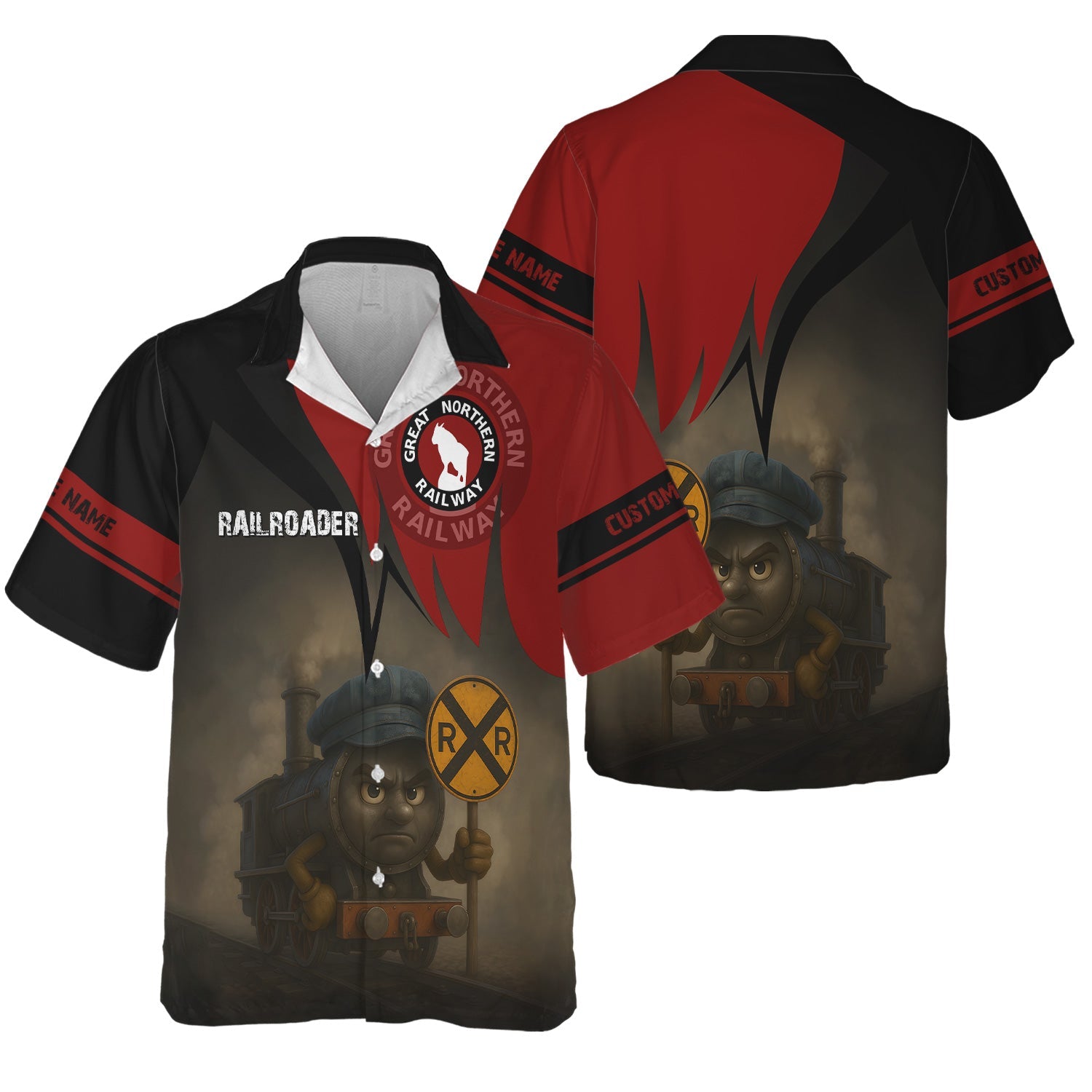 Railspirit Personalized Great Northern Railway Hawaiian Shirt Angry Train GNR Hawaiian Shirt Gift Idea For Train Lover