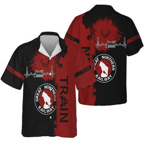 Railspirit Personalized Great Northern Railway Hawaiian Shirt Engine Heartbeat and Track Love Style GNR Shirt Gift Idea For Train Lovers