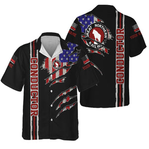 Railspirit Personalized Great Northern Railway Hawaiian Shirt USA Flag Claw Art with Custom Job GNR Train Shirt